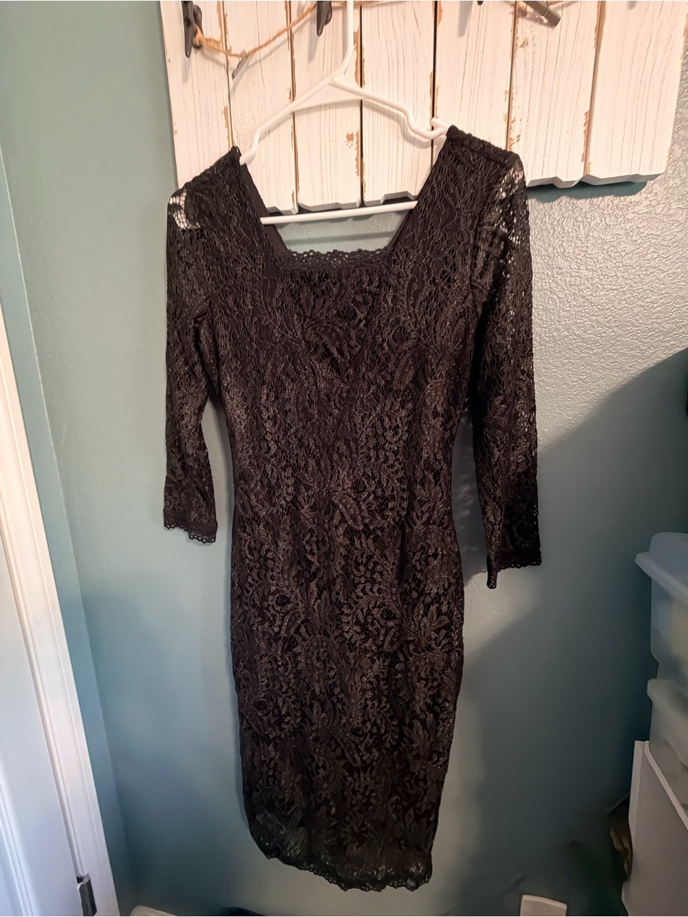 Candie's Black Lace Midi Dress with Three-Quarter Sleeves